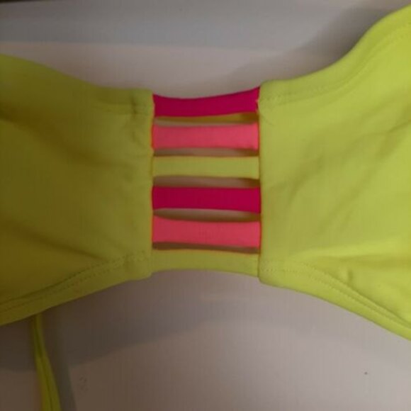 NWT S Mudd Neon Yellow Swimsuit Bathing Suit Separates - TOP ONLY strapless tube - Picture 2 of 9